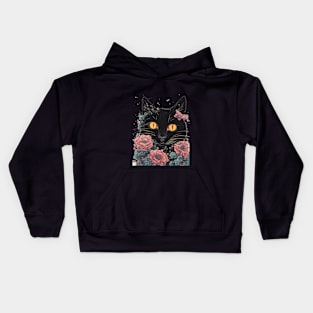 Black cat Aesthetic floral Kids Hoodie